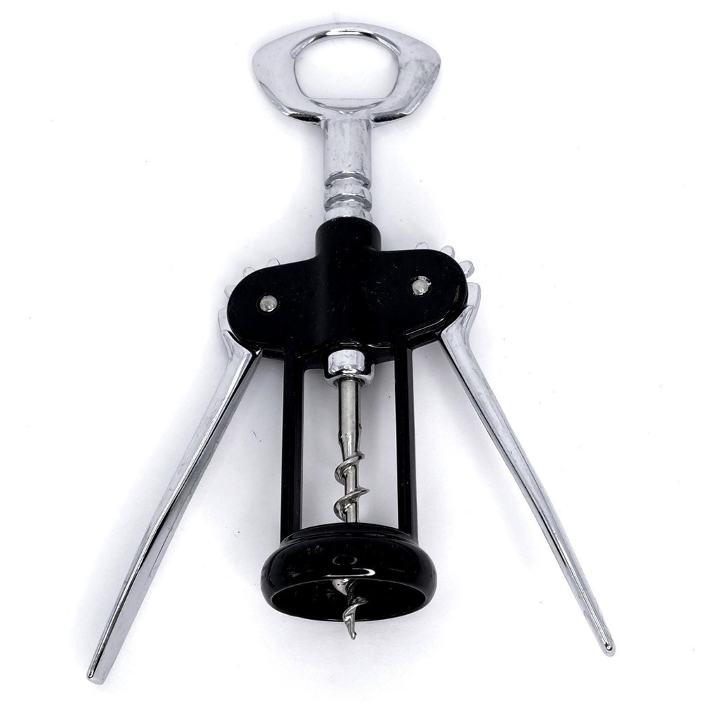 Winged Corkscrew Wine Opener Vintage Black Chrome Barware Tool Retro